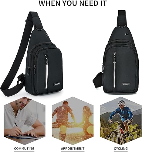 Miniatura 8 de Sling Bag for Men,Nylon Anti-Theft Pocket,Crossbody Bags Trendy,Shoulder Backpack for Work Outdoor Traveling,Black