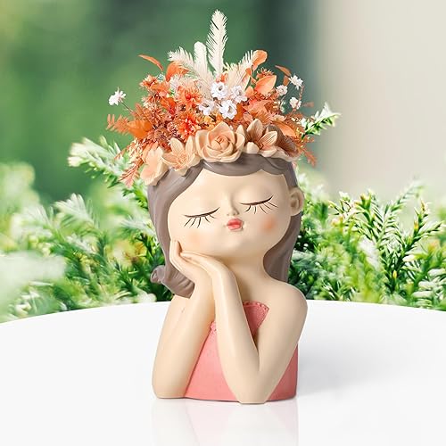 Miniatura 3 de Ysditrk Macetas de cara con agujero de drenaje con ojos cerrados, macetas de cara para plantas de interior y exterior, pequeñas