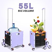 Vista 249 de FELICON SELORSS - Carrito plegable portátil con ruedas para subir escaleras y ruedas giratorias de 360°, mango telescópico, caja de plástico