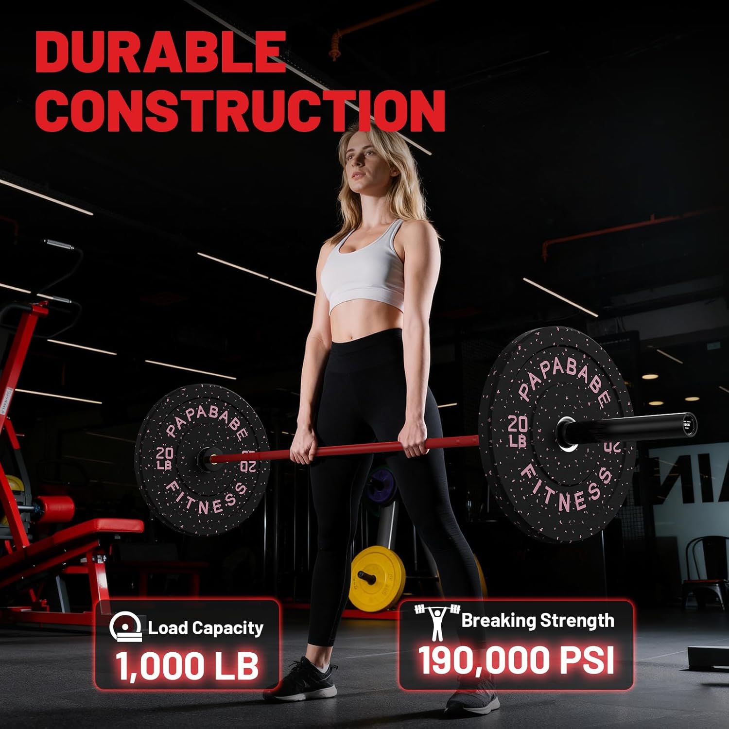 PAPABABE Olympic Barbell, 4ft/5ft/6ft/6.5ft Straight Barbell for Strength Training and Technique Adjusting, 2 inch Womens Olympic Bar with Moderate Knurling For Bench Press, Squats Curls Deadlifts Weightlifting