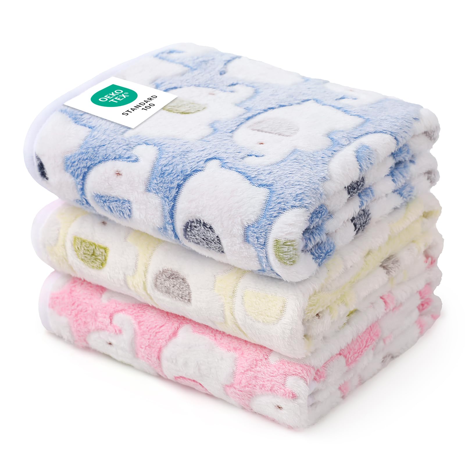 Photo 1 of 1 Pack 3 Blankets Super Soft Fluffy Premium Cute Elephant Pattern Pet Blanket Flannel Throw for Dog Puppy Cat Blue/Pink/Yellow Small(23x16 inch)