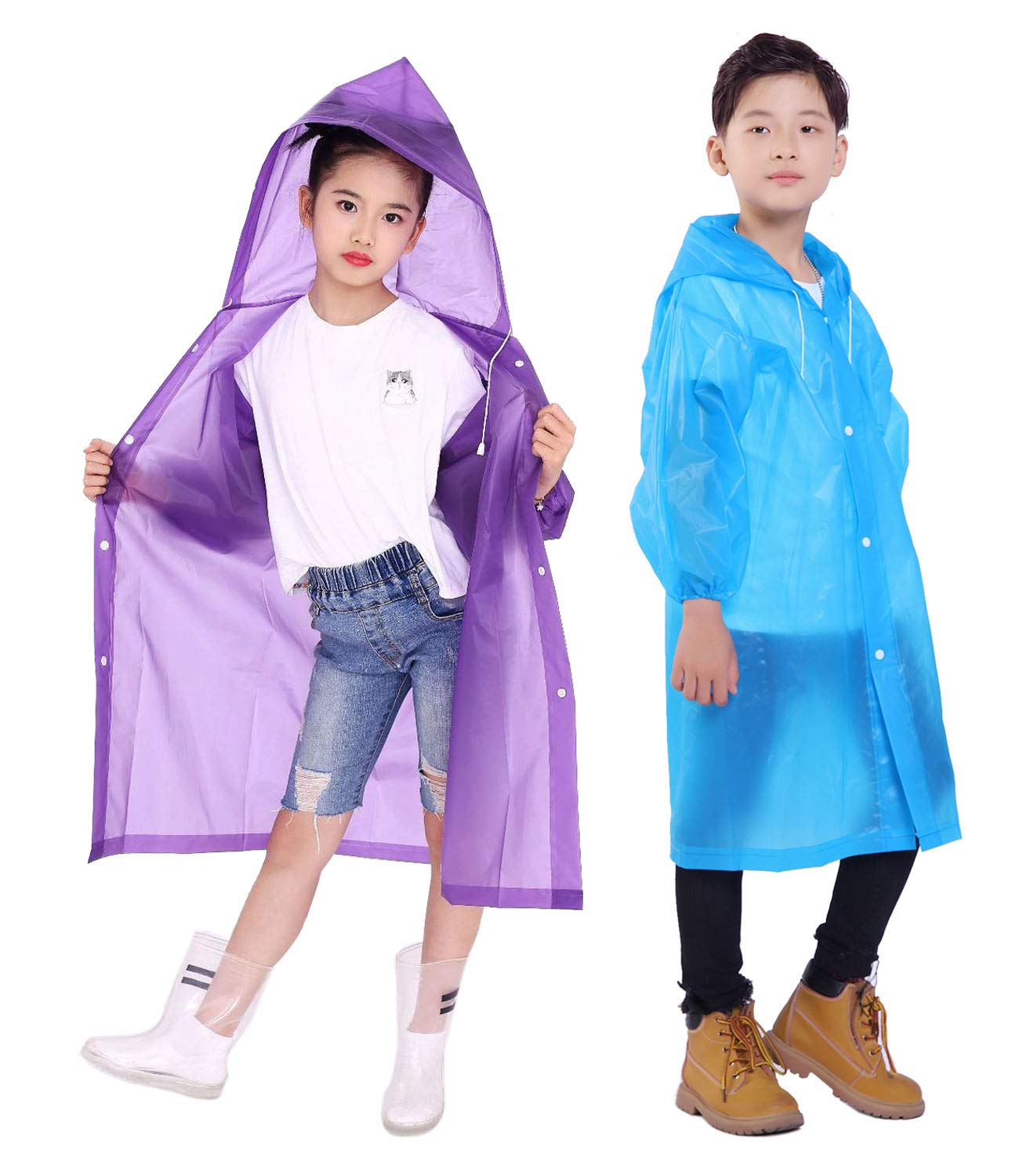 Makonus Gorain Pro Raincoat for Kids, [Pack of 2] EVA Kids Rain Coats Reusable Rain Poncho Jacket for Boys and Girls