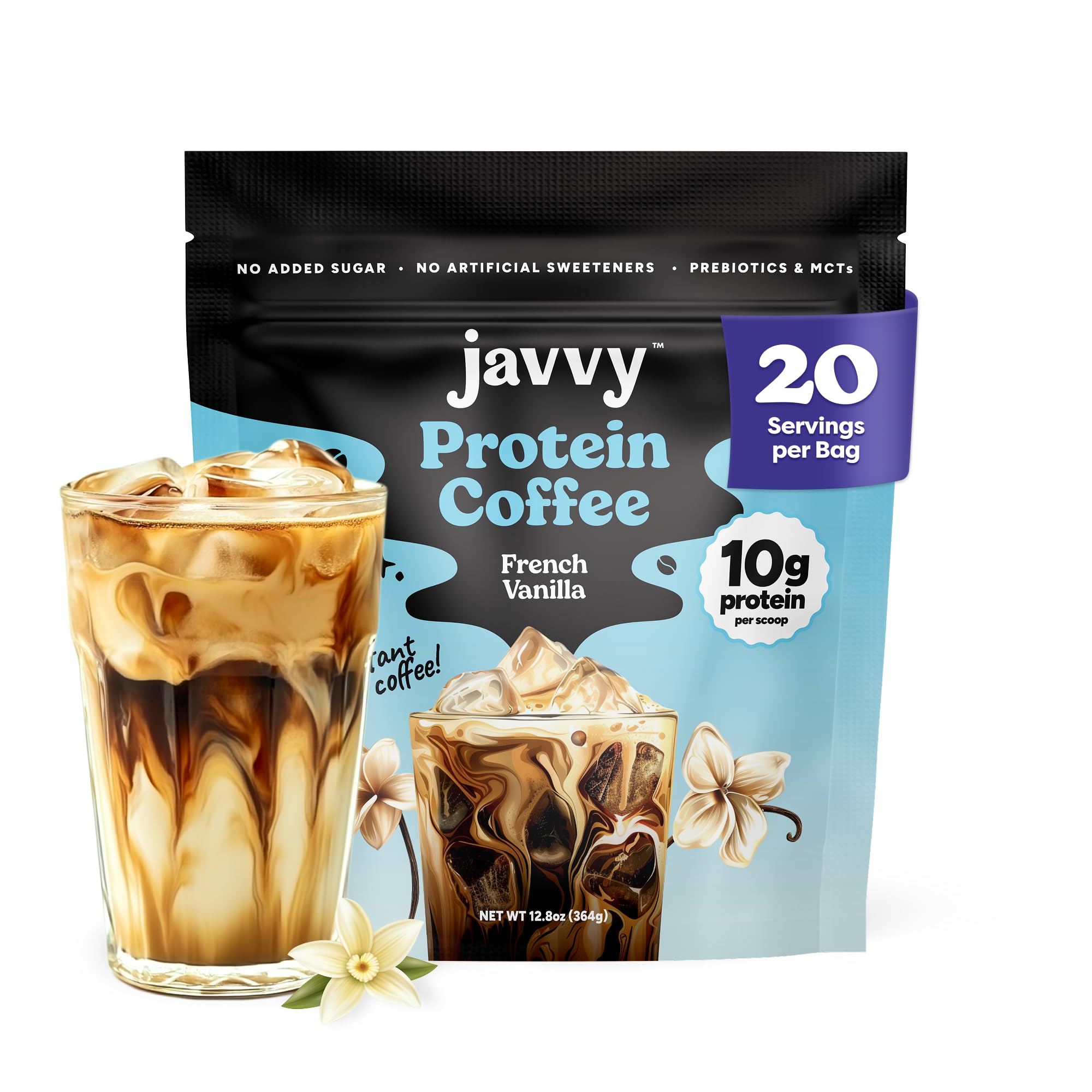 French Vanilla Protein Iced Coffee - Premium Whey Protein Instant Iced Coffees - 100 Natural Cold Brew -