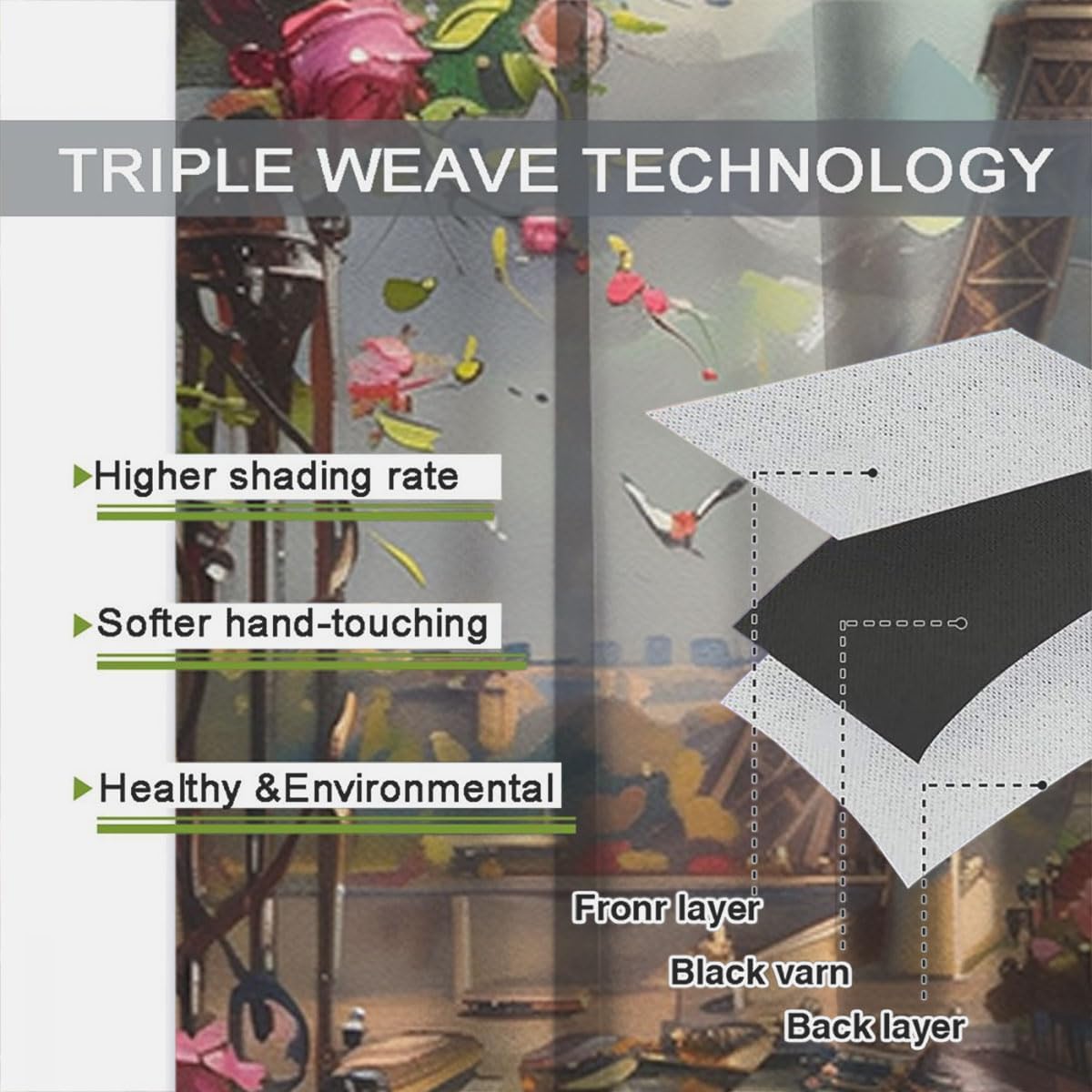 Romantic Paris Eiffel Tower Blackout Curtains for Kid Girls Boys Bedroom, City Landscape Modern Rod Pocket Darkening Thermal Insulated Window Drapes for Bedroom Living Room, W42xL63 Inch