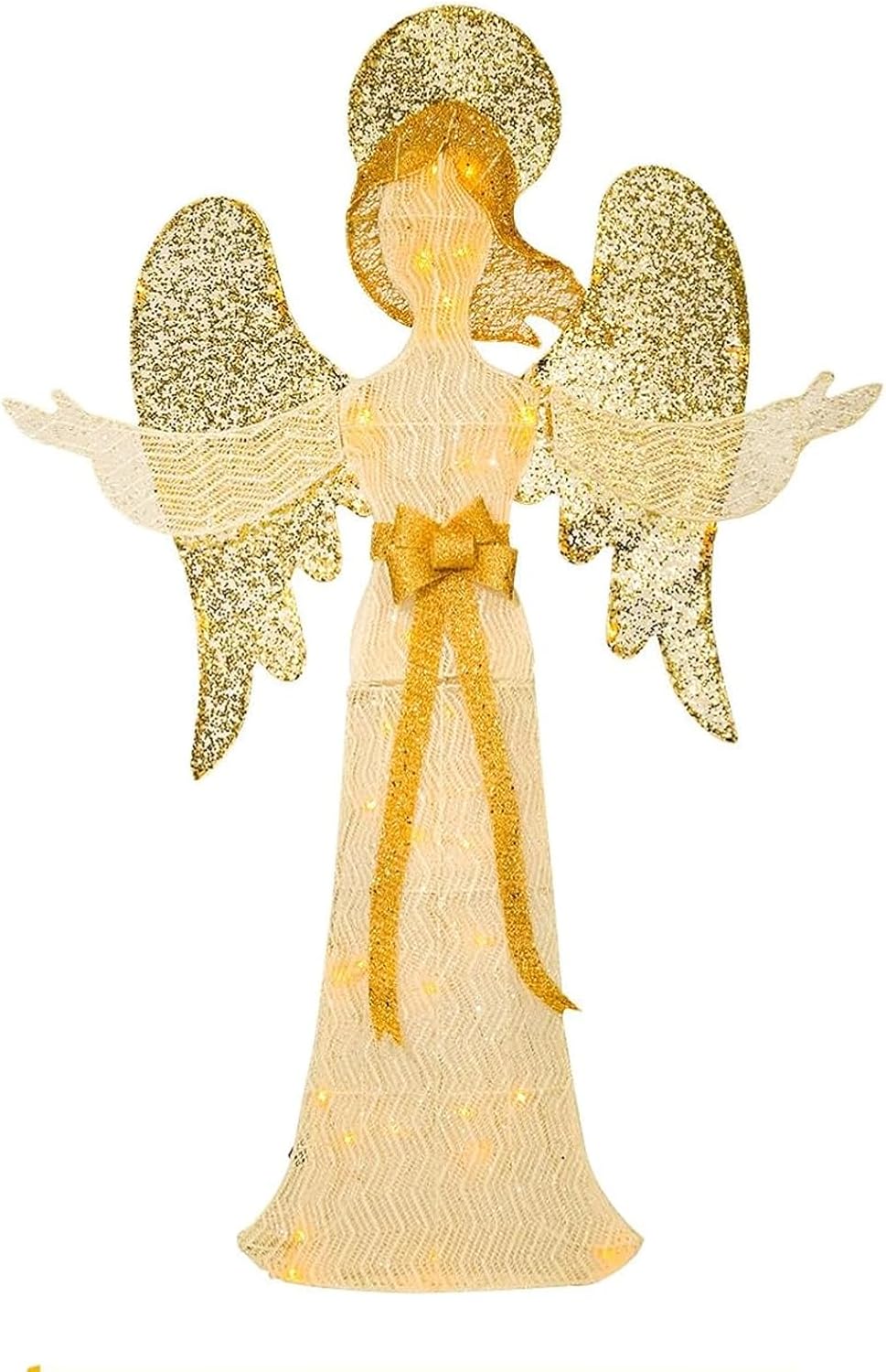 Vigdur 4 FT Lighted Christmas Angels - 3D Glittered Christmas Angel Decorations with Led Lights, Halo, Bow, Ground Stakes, Outdoor Christma Decoration for Xmas Lawn Yard Garden