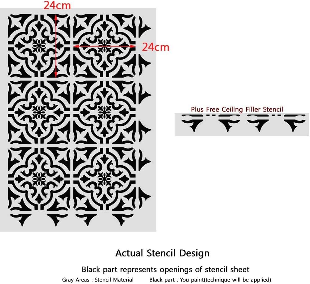 Tile Stencil Rio Tinto - Portuguese Tile Wall Stencils - Geometric Moroccan Stencil Pattern for DIY Home Decor
