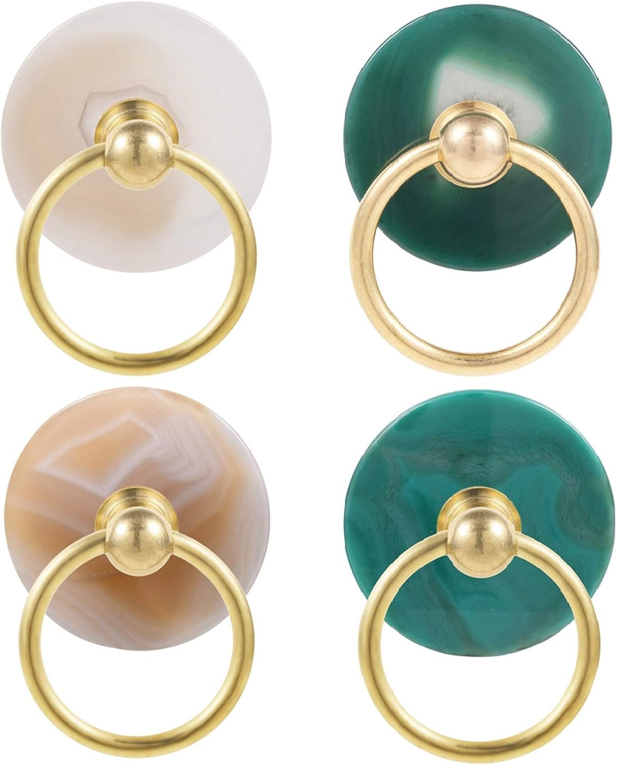 mookaitedecor 4 PCS Round Agate Slice Cabinet Knobs with Drawer Rings Pull Handle Knob for Dresser Wardrobe Cupboard Decorative