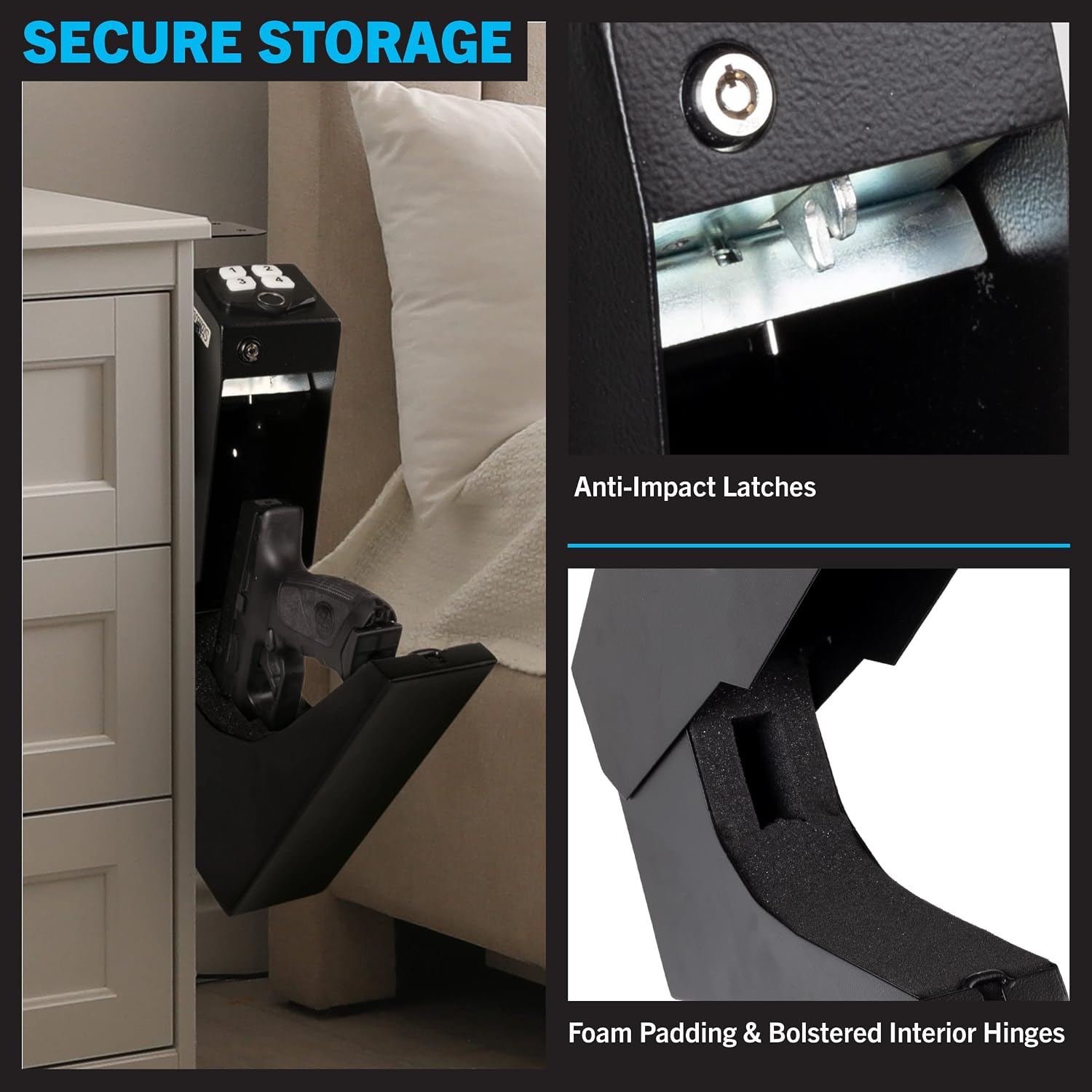 Desk Mount Gun Safe - Heavy-Gauge Steel Lock Box - Quick Access with Fingerprint, Keypad, or Backup Key - Biometric Safe by Stalwart