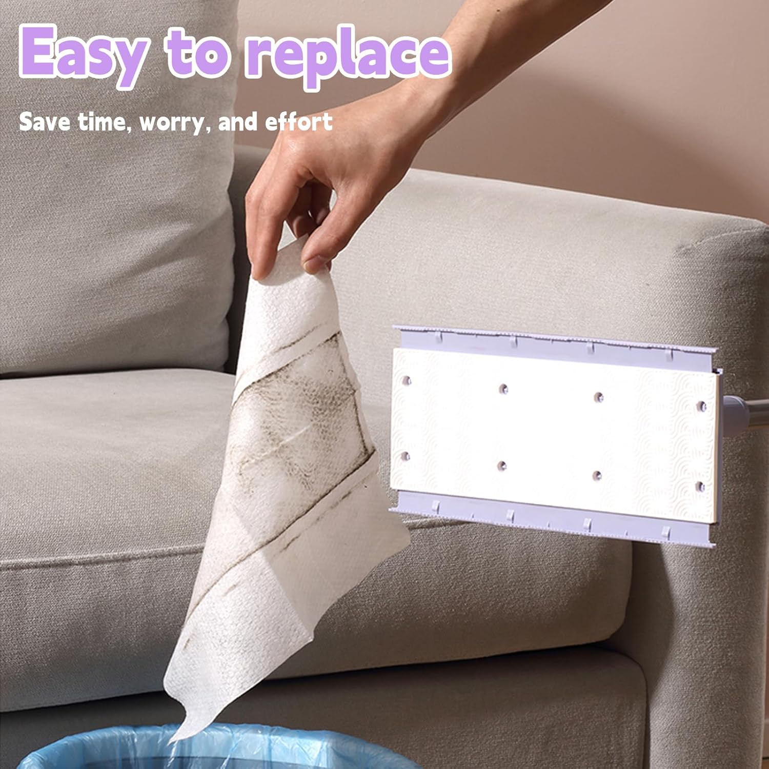 Snap Grip Mini Mop,Zero Touch No Wash Lazy Mop,Compatible with Swiffer & Face Towels,360 Degree Rotating Adjustable for Wet/Dry Floors,Tile,Hardwood,Corners.(50 inches+Cloth *10).