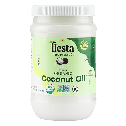 Fiesta Tropicalé Aceite de coco orgánico 100% natural, 14 onzas líquidas, aceite de coco virgen extra puro sin refinar, rico en MCT, prensado en