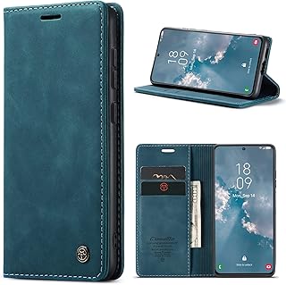 جراب موبايل جلد أفقي متعدد الوظائف مع فتحة للبطاقات وحامل ومحفظة متوافق ريلمي جي تي نيو 5 اس اي لون أخضر مائل إلى الأزرق منقلب