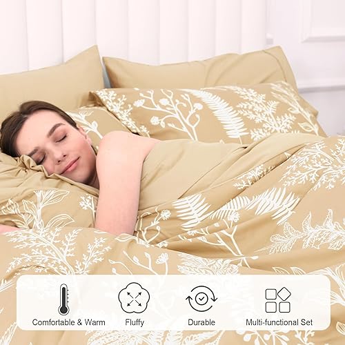 Miniatura 2 de PHF Juego de edredón de 7 piezas tamaño Queen, ultra suave, edredón y sábanas en una bolsa, juego de ropa de cama botánica reversible que incluye