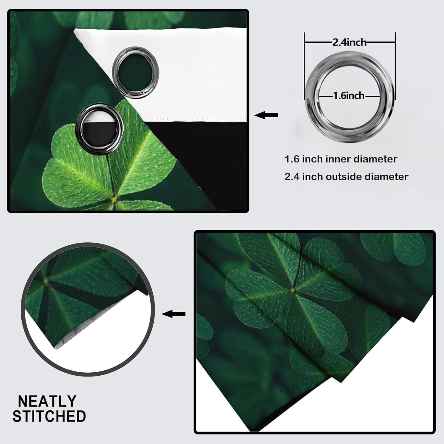 Dark Green 3D Natural Clover Blackout Curtains 2 Panels Set Plant Aesthetics Grommet Curtain Thermal Insulated Window Drapes Treatments for Farmhouse Living Room Bedroom 52 X 84 Inch