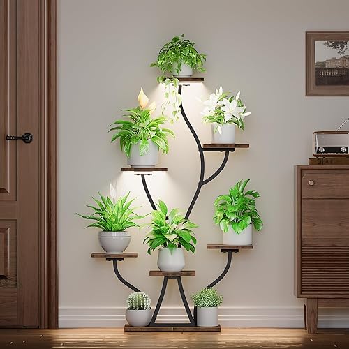 Miniatura 5 de Soporte para plantas de interior con luces de crecimiento, estante para plantas de interior de 7 niveles, soporte de esquina para plantas de