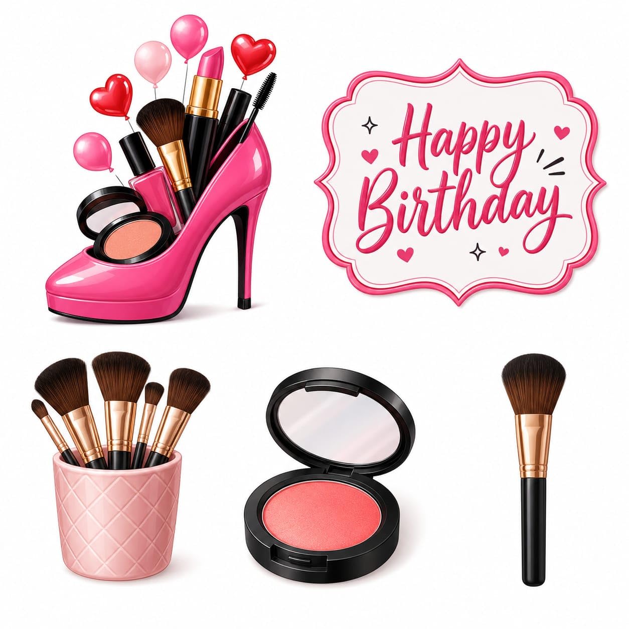 Happy Birthday Makeup Theme Cupcake Toppers, Pink, 10 cm, Pack of 20