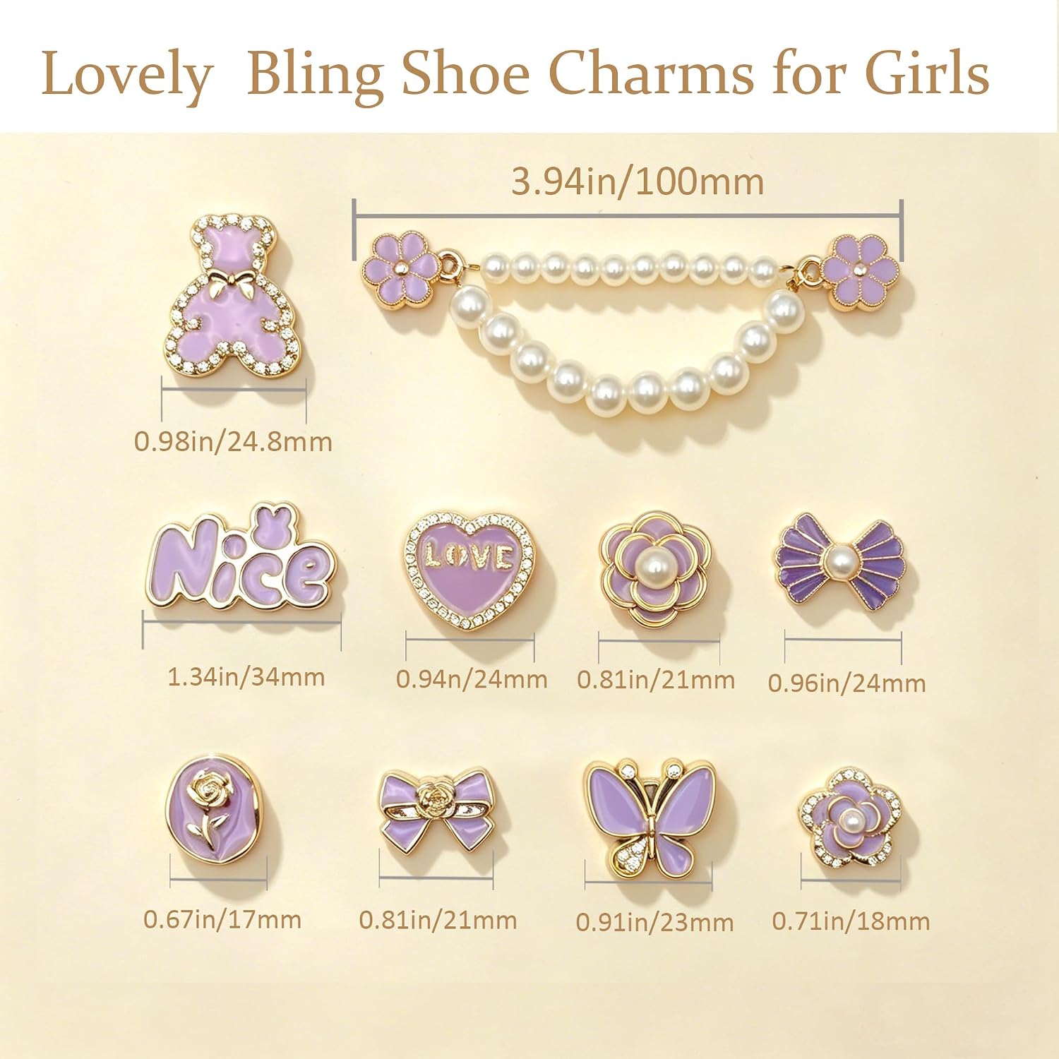 22Pcs Bling Rhinestones Shoe Charms for Girls,2 Sparkling Pearl Shoe Chains, Shoe Decorations Charms for Sandals Women Party image 3