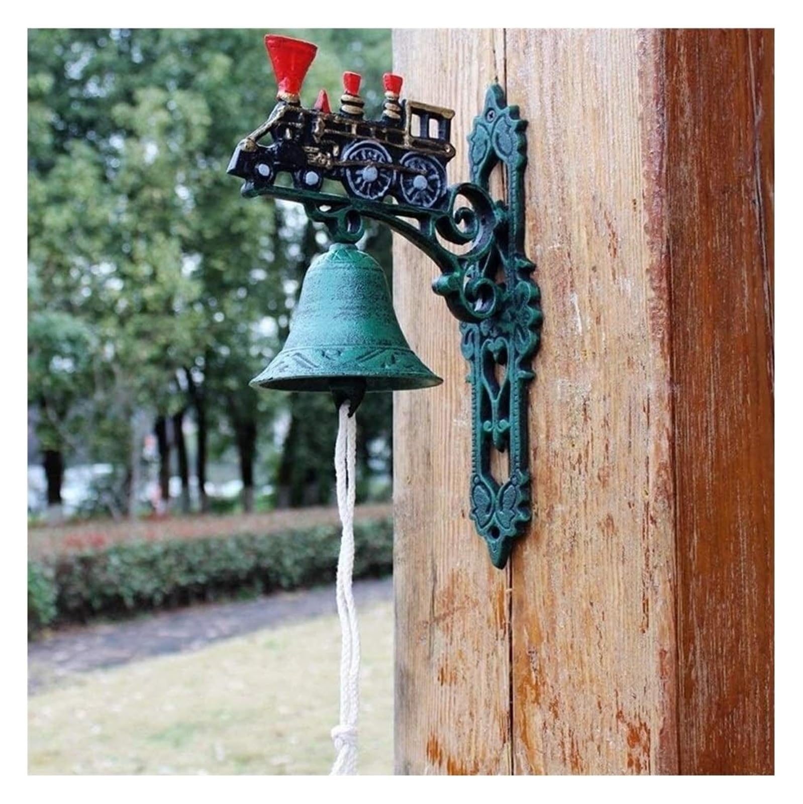 Türglocke Gusseisen, Wandglocke Gartendeko, Aus Kupfer gefertigte Halterung befestigt die Klingel an beiden Innen- und Außenwänden der schmiedeeisernen Türklingel