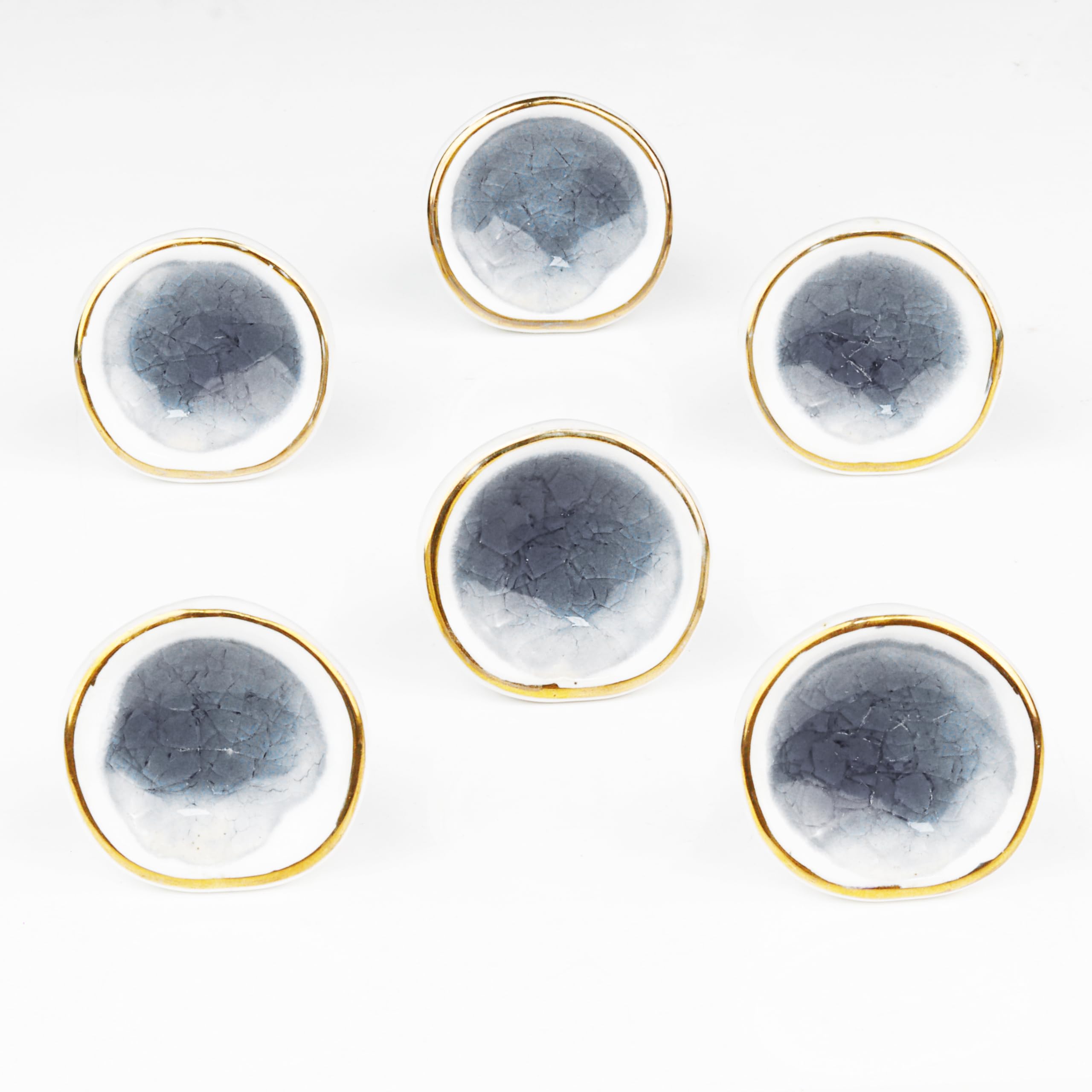 IndianShelf 6 pièces en céramique fait main gris océan cratère Commode Boutons tiroirs Cuisine Armoire poignées de porte Poignées