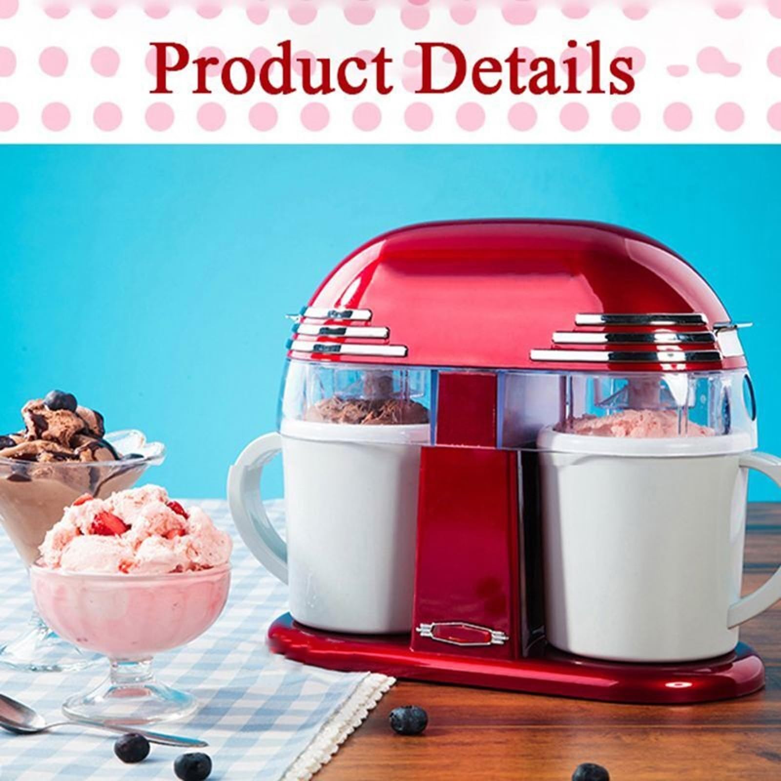 HEXEH Heladera Máquina de Helados eléctrica de Doble Cono, máquina de Helados clásica for niños, máquina de Helados automática for el hogar for niños, hogar DIY Maquina de Helados