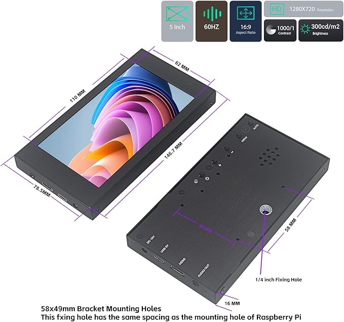 Monitor Portátil de 5 Pulgadas HD IPS miniatura 3