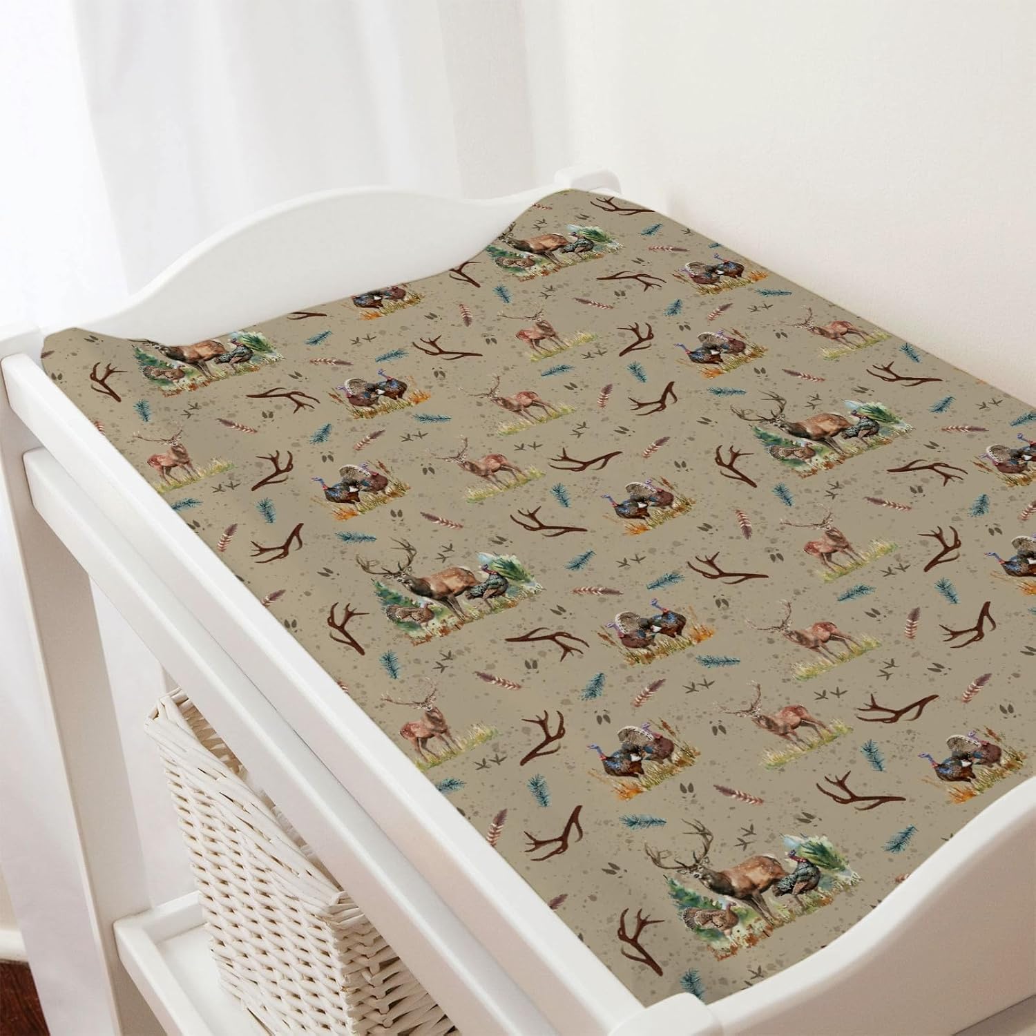 Vintage Deer Hunting Baby Changing Pad Covers for Boy Girl 32''x16'' Turkey Hunting Unisex Fitted Changing Table Sheets Wild Animals Hunter Comfort Soft Breathable Nursery Diaper Change Table Mats
