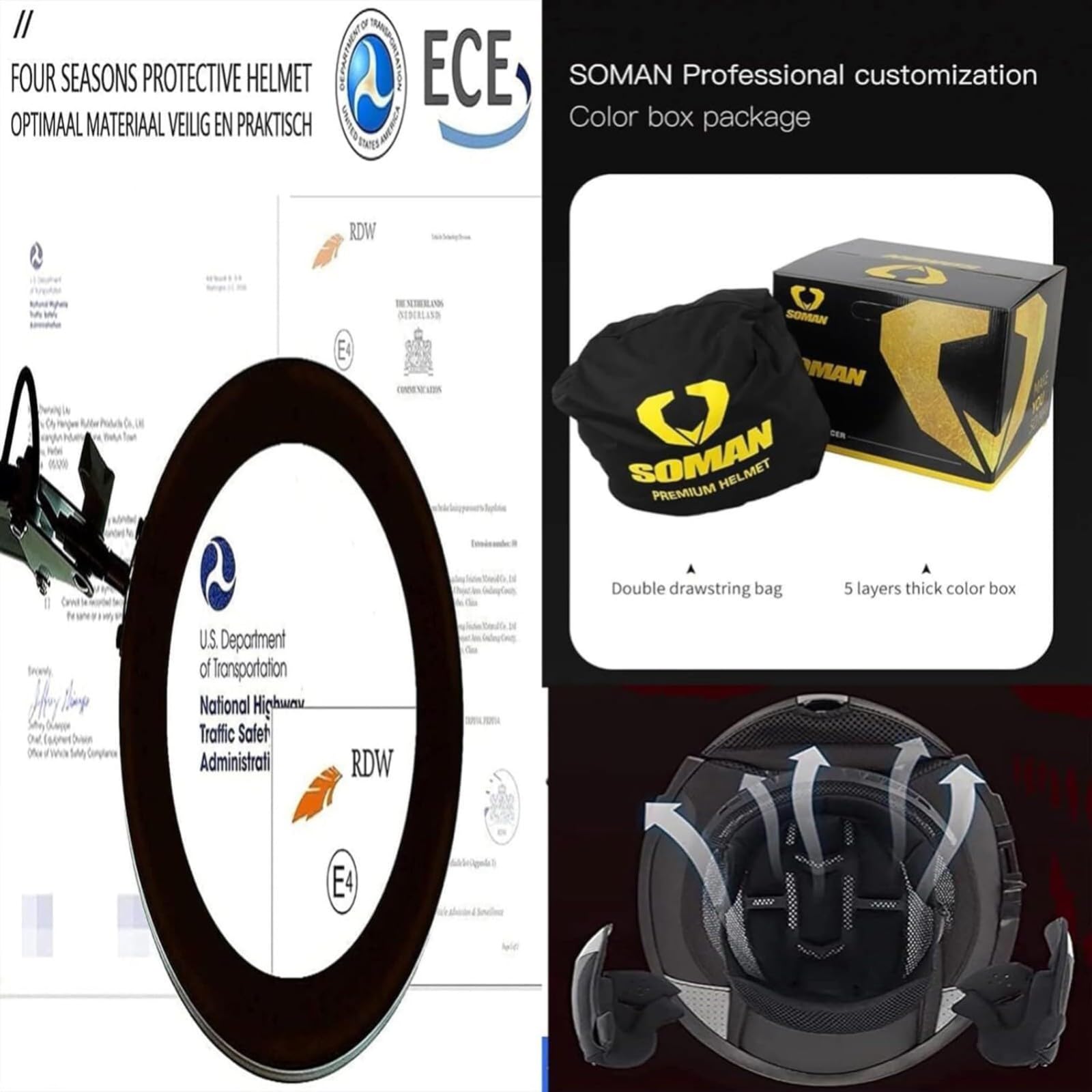 Kask szczękowy na motocykl, modułowy kask motocyklowy z podwójnym wizjerem, kask wyścigowy, z certyfikatem ECE, dla kobiet i mężczyzn, D, XL = 61 ~ 62 cm