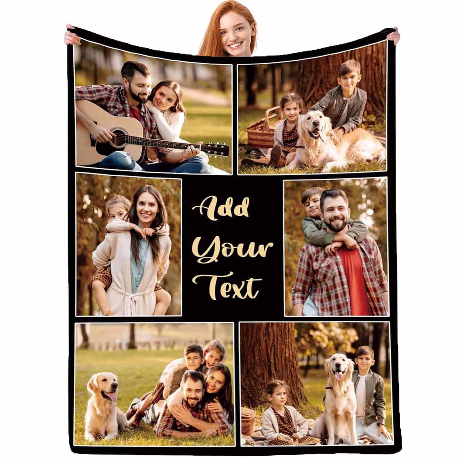 D-Story Custom Blanket with 6 Pictures Texts: Made in USA, Customized Blanket Personalized Photo Throw Blanket Customize Fathers Day Dad Mom Gifts for
