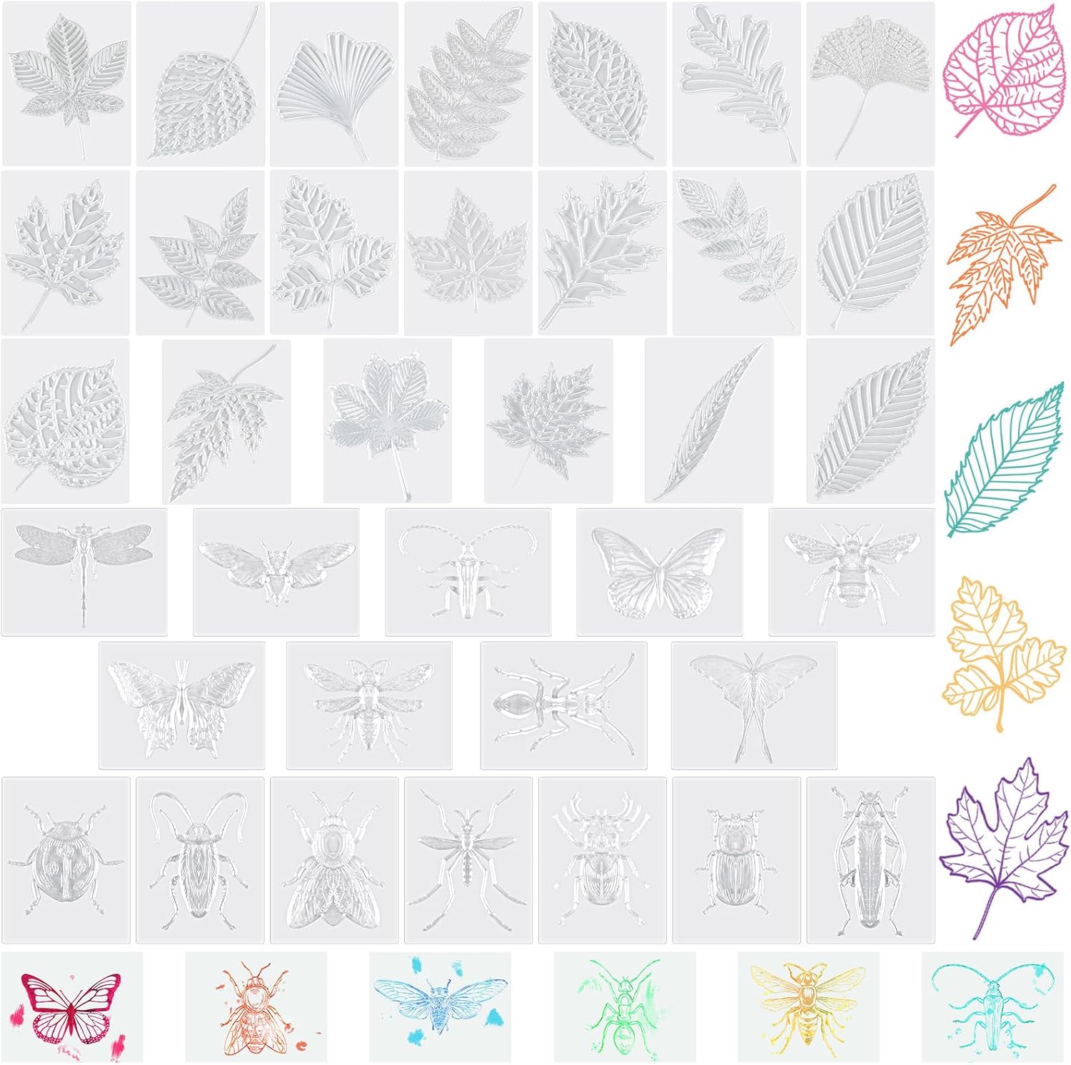 Glenmal 36 Pcs Rubbing Plates Set Include 20 Leaf Rubbing Plates 16 Insect Texture Plate 3.94 x 5.12 Inches Texture Art Supplies for Home Classroom Art