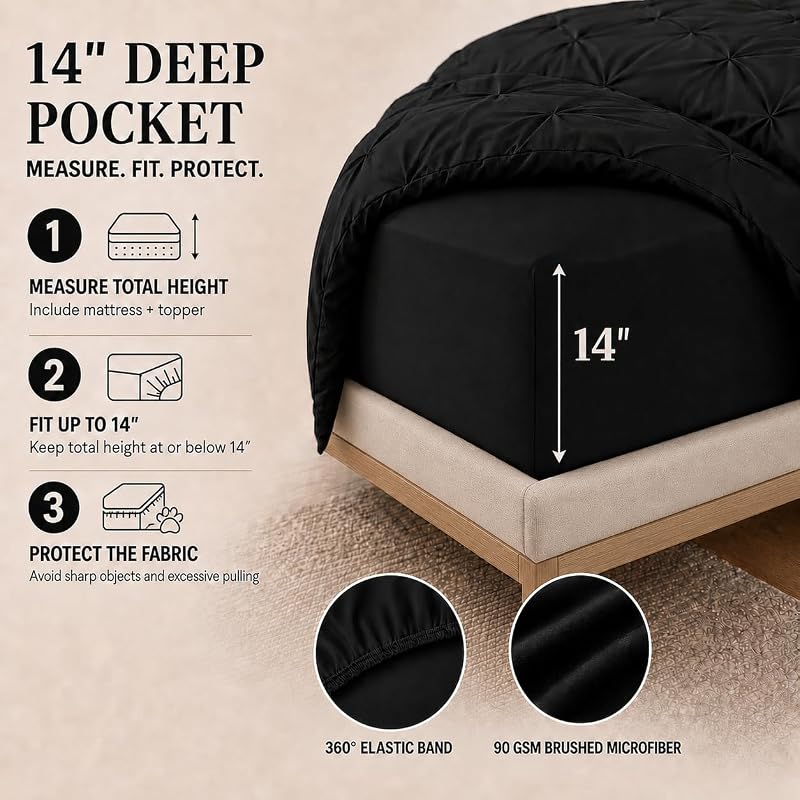 HIMEET Oversized King Comforter Set Black - 7 Pieces Pintuck Bed in a Bag image 4
