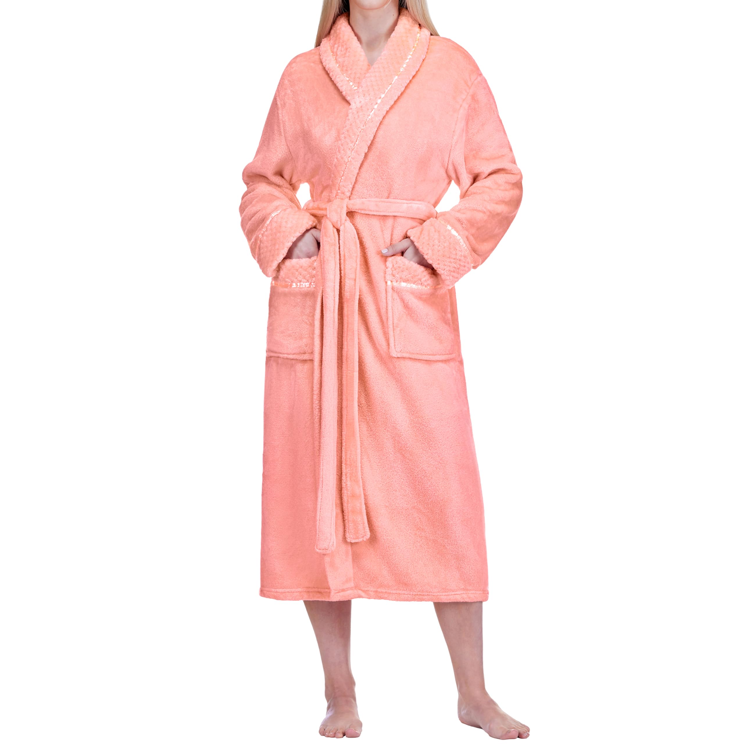 Pavilia Unisex Coral Soft Plush Women Fleece Robe, Cozy Warm Bathrobe, Fuzzy Female Long Spa Robe, L-X-L