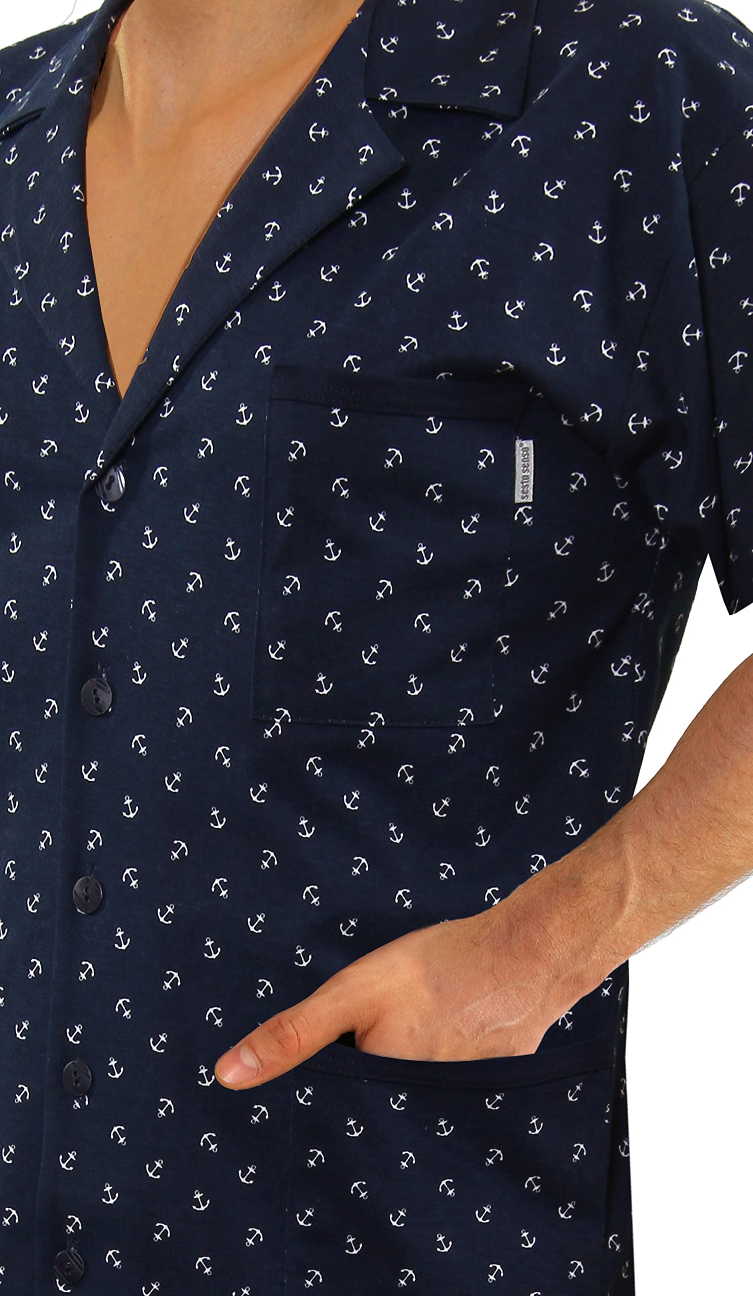 Sesto Senso Pijama Hombre Elegante con Botones Conjunto de Algodón con Manga Corta Pantalón Largo