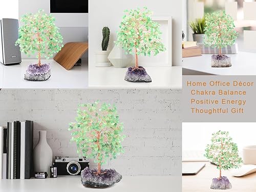 Miniatura 4 de Árbol de la vida de cristal de chakras, árbol de aventurina verde natural (406 piedras preciosas), base de racimo de amatista, energía positiva,