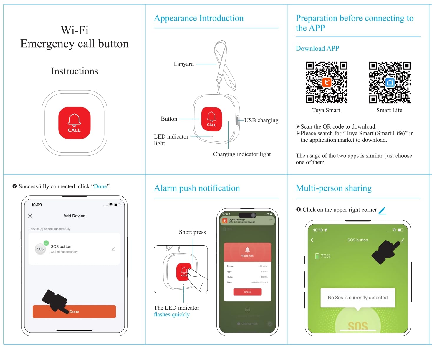 PILSAMAS - Pulsante di chiamata WiFi per anziani a casa con notifica app, monitoraggio degli anziani, cercapersone di caregiver, sistemi di avviso di vita per anziani senza
