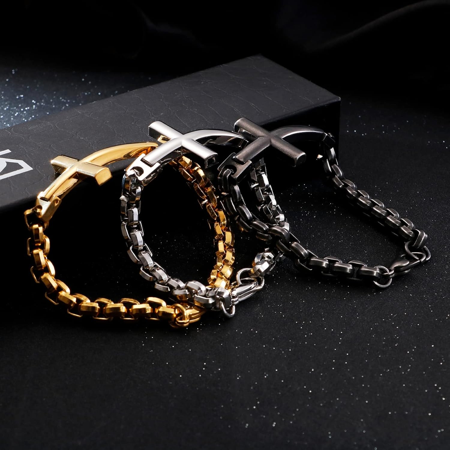 Mens Christian Cross 316L Stainless Steel Chain Bracelet, 8.7" Link Bracelet for Men with Lobster Clasp - Image 5