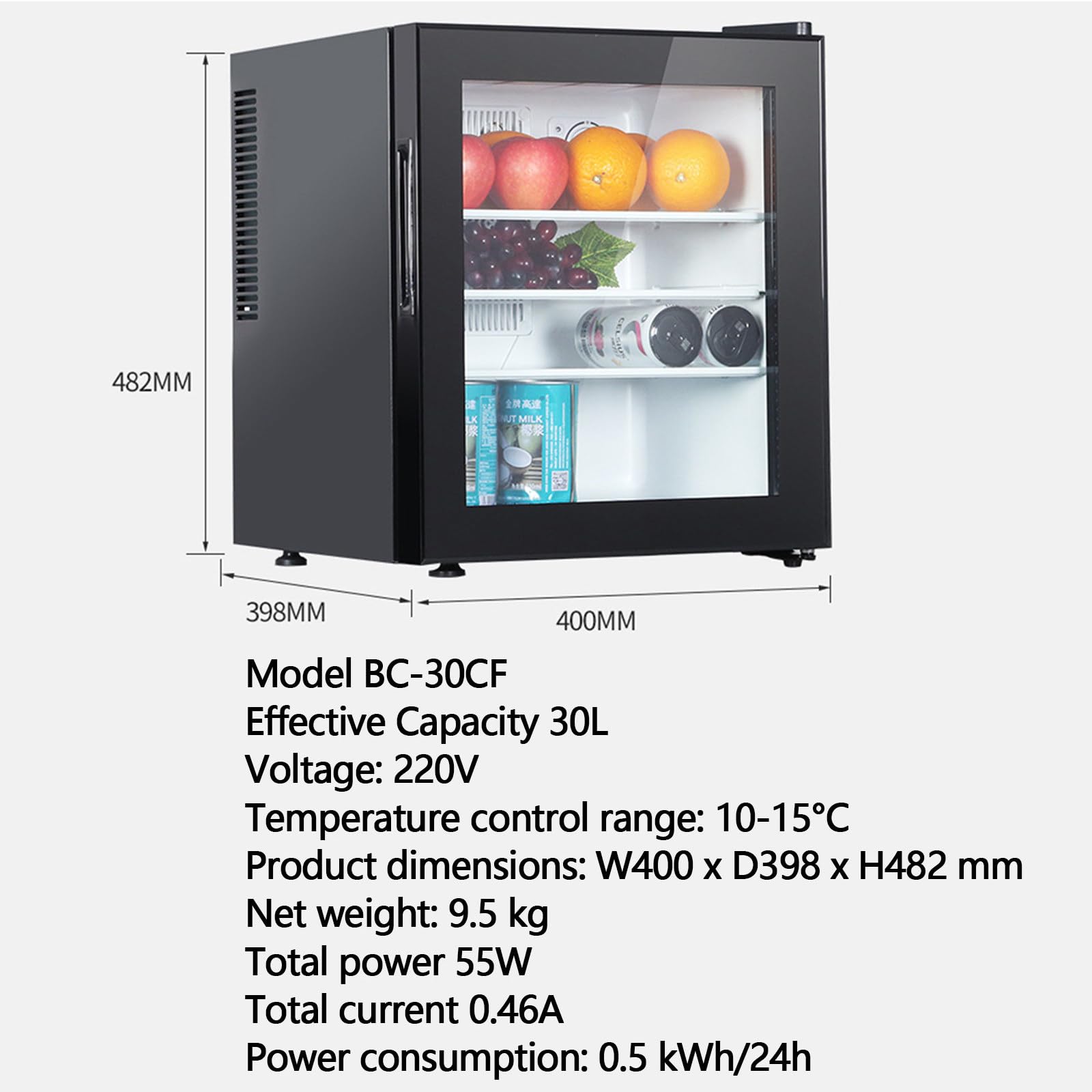 Congélateur Vertical 55W Serrure, congélateur Compact Une Porte 30L | Acier inoxydable, 28 db, plage température 8-15 °c ; mini-réfrigérateur comptoir pour chambre d'étudiant ou appartement.
