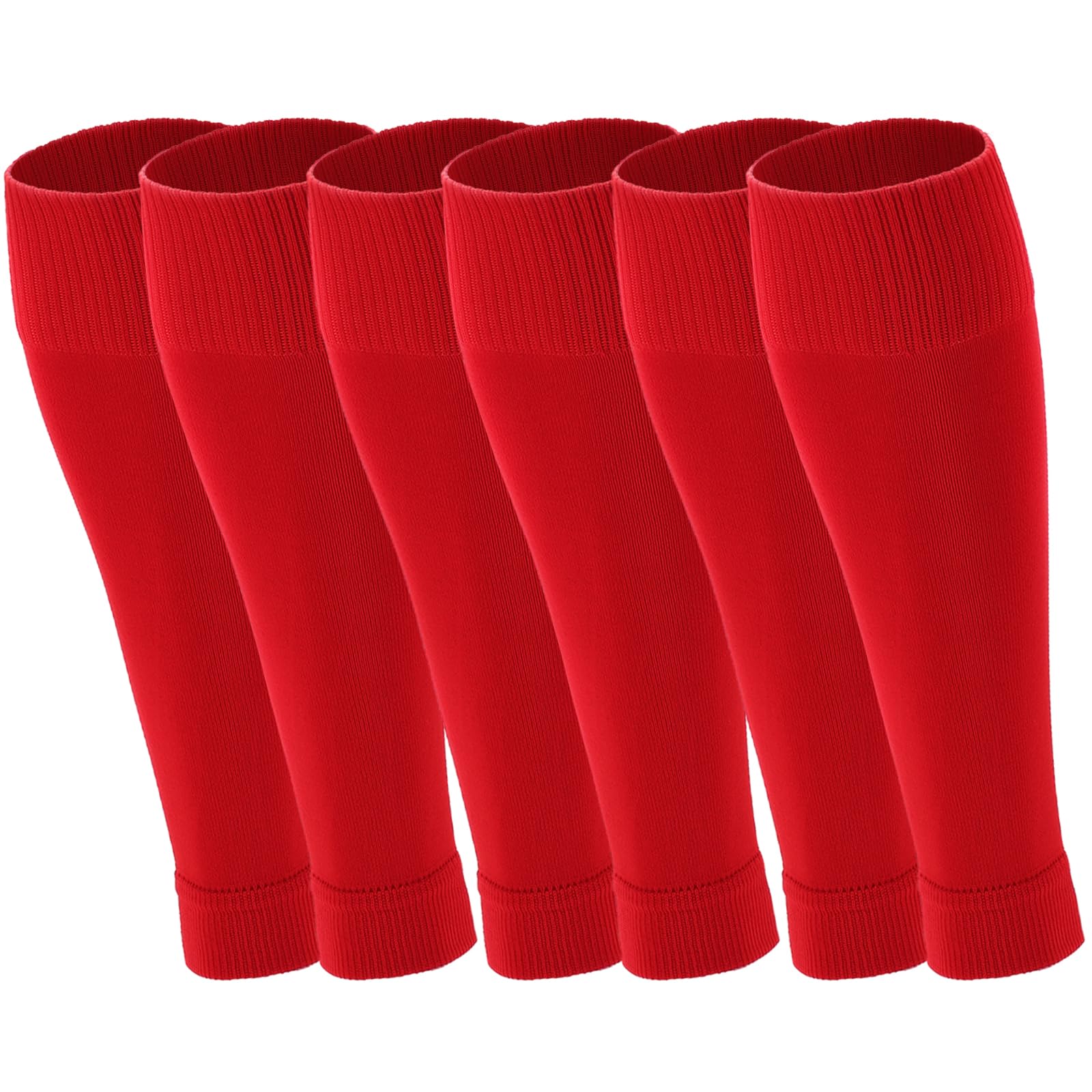 Geebuzz 3 Pairs Football Sock Sleeves, Pre-cut Football Sleeves compatible with grip socks, Shin Guards Sleeves for Football, Basketball, Rugby (Red, Large)