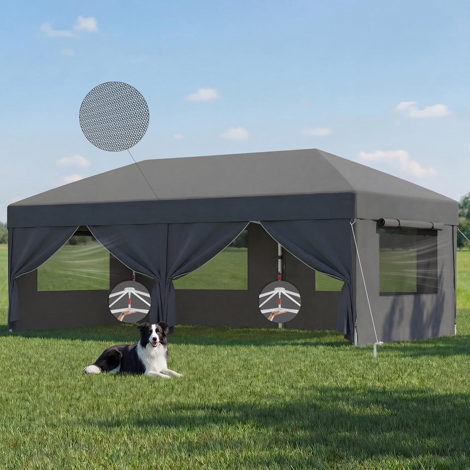 JUMMICO Gazebo 3x6 Pieghevole Impermeabile｜Zanzariera Arieggiata Anti-Insetti｜Robusto, Durevole, Impermeabile e Anti-UV｜Installazione e Rangement Rapidi｜Ideale per Cortile, Campeggio e Altro｜Grigio