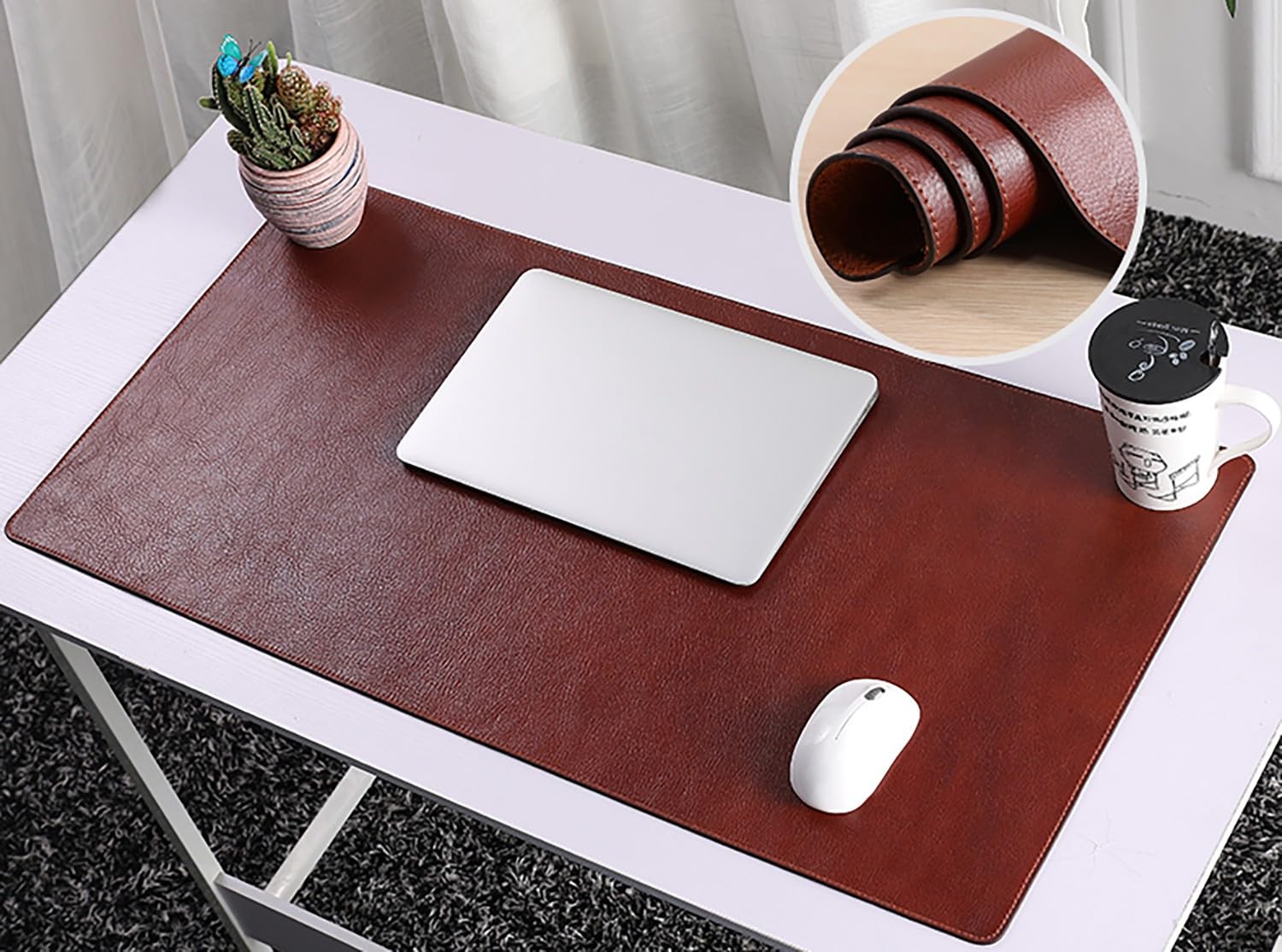Grande tappetino da scrivania in vera pelle, impermeabile, per laptop, Copri scrivania antiscivolo, sottomano protettivo(Brown,60x40cm)