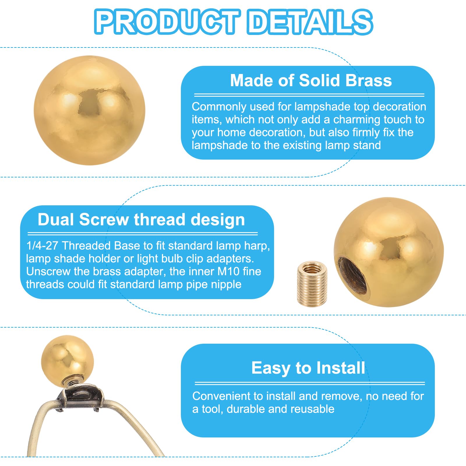 PATIKIL 25mm Ball Lamp Finials Caps Knob, 1 Set Lamp Shade Decoration, Rose Gold Tone - Image 4