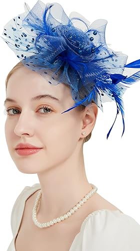 QDC Tocados con diadema para mujer, sombreros para fiesta de té, sombreros con diadema, cóctel, flores, plumas y clip para el cabello para boda