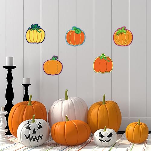 Miniatura 6 de Zonon 80 recortes de calabaza para decoración de aula, recortes de calabaza con puntos de pegamento para tablón de anuncios, aula, escuela, otoño,