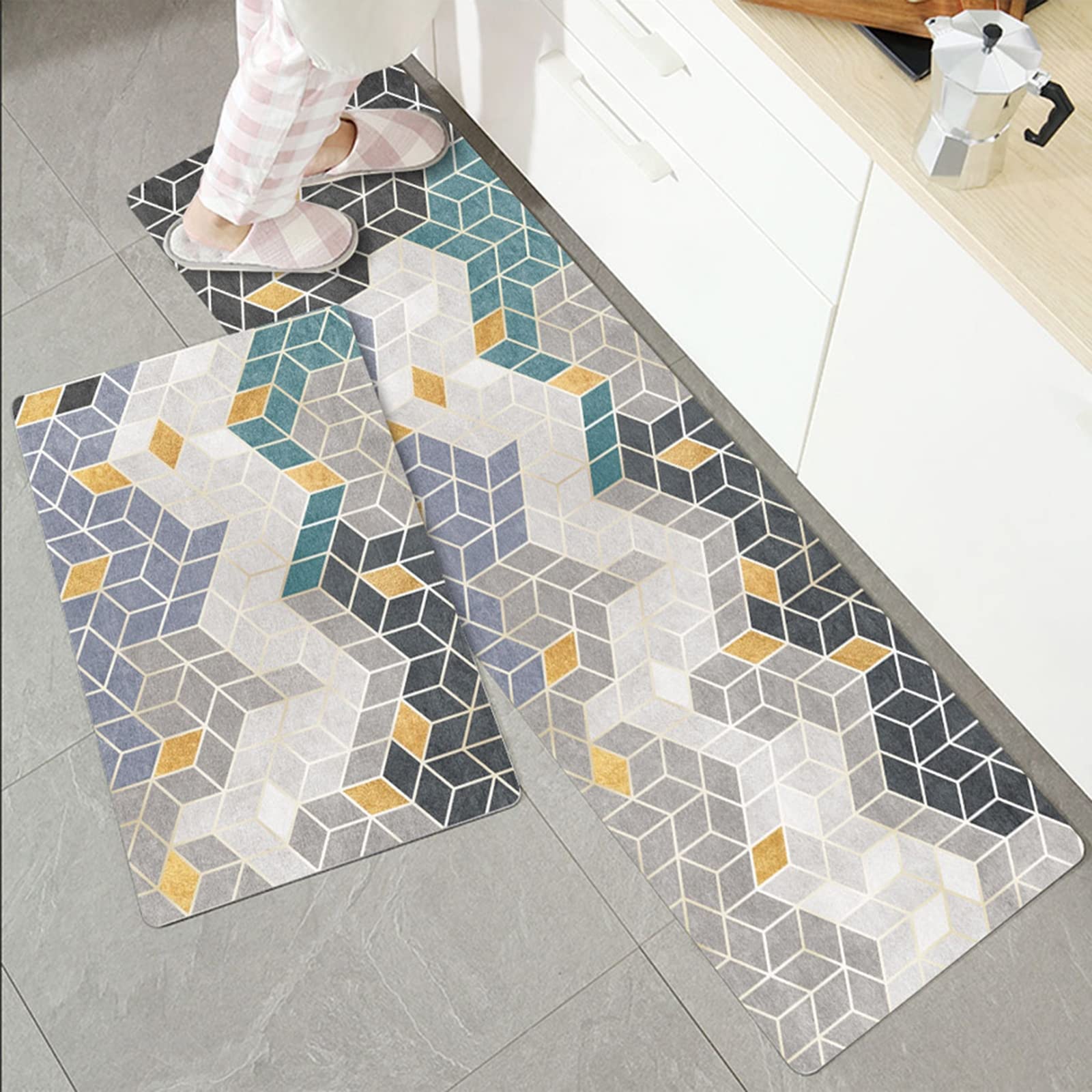 ZYFAB PVC Küchenmatten, Anti-Ermüdung Bodenmatte rutschfest Küchenbodenmatten Nordisch Leder Küchenteppich Wasserdicht Spülbeckenmatte Innenbereich,M,45 * 120cm