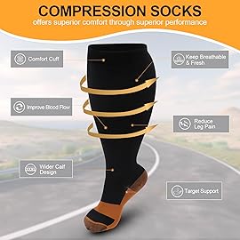 4 Pairs Plus Size Compression Socks for Women & Men, Extra Wide Calf 20-30 mmHg Knee High Compression Stockings for Circulation Swelling Support