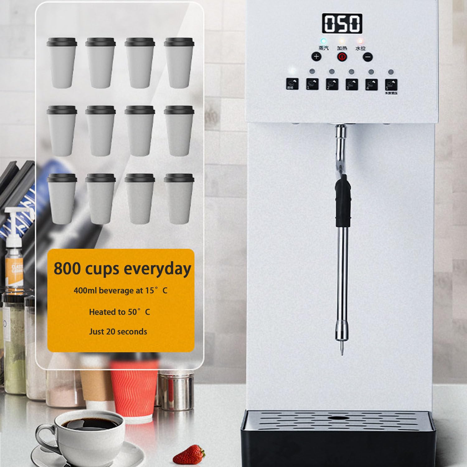 Komercyjny Spieniacz Do Mleka, Elektryczny Spieniacz Do Mleka Z Diodą Led WskazująCą Temperaturę, Stal Nierdzewna, Do Kawiarni Z Espresso I Deserami, Do Kawy Latte, Cappuccino, GorąCej Czekolady