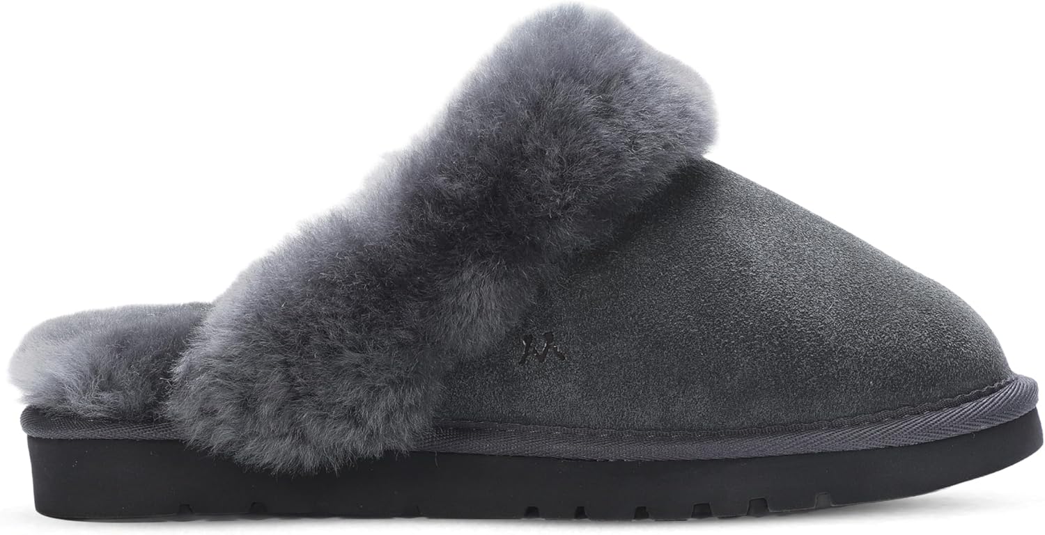mykos Women's Lia Suede Slip-On Scuff Slipper - Cozy Sheepskin Cuff - Fashionable, Comfortable for Lounging and Casual Wear