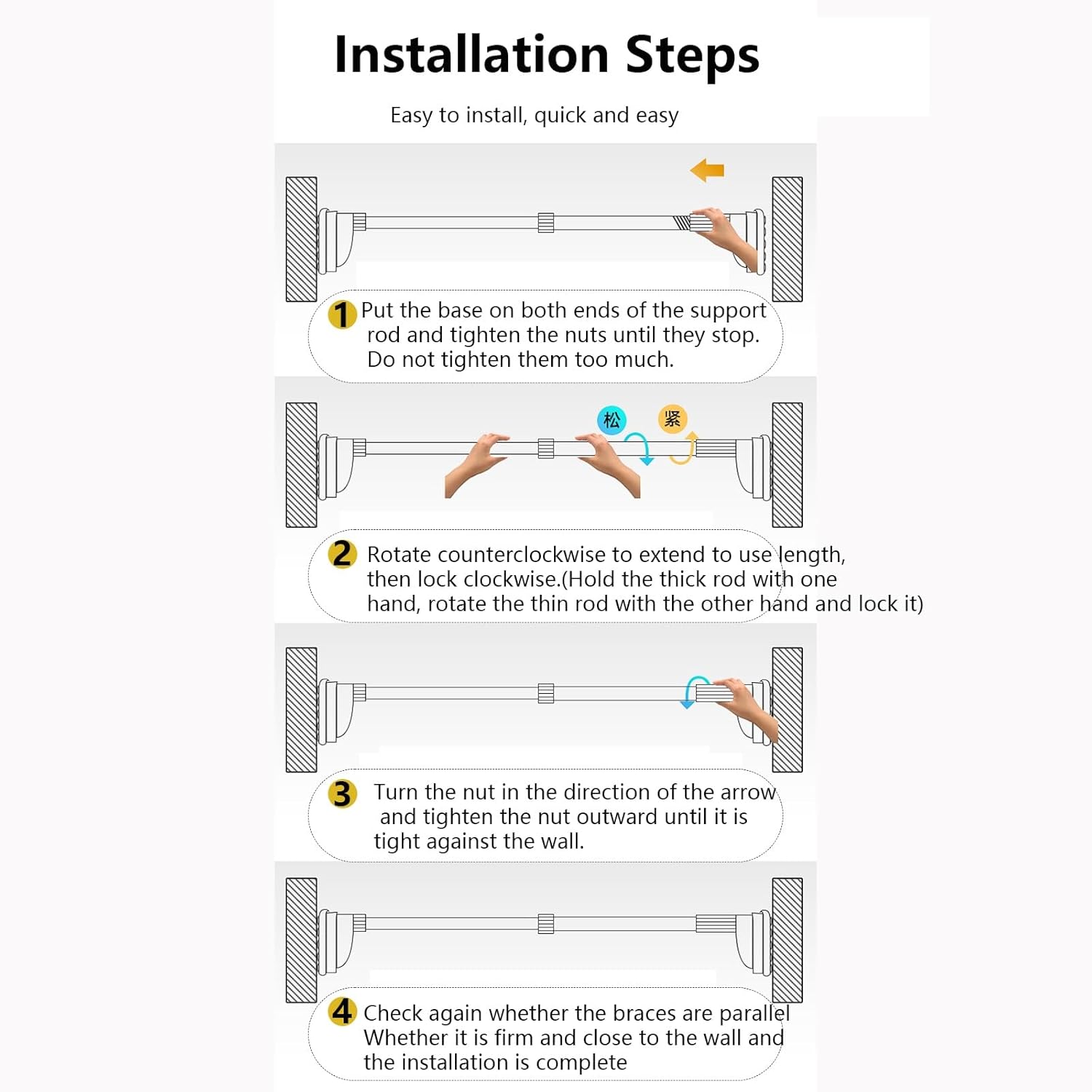 Closet Tension Rods For Hanging Clothes, 15-30in Drill Free Telescopic Tension Rod, Multifunctional Sucker Hanging Rod, Drying Rod For Balcony, Bathroom, Living Room, 2pcs(Ф 32MM,20.4″-29.5″)