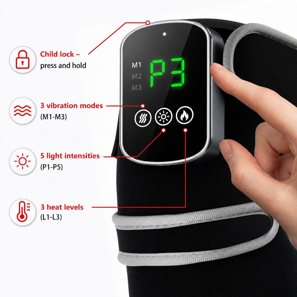 Terapia de luz roja inalámbrica para rodilla con calor y vibración, 60 LED calefactada 3 en 1, 660 nm y 850 nm infrarrojo para comodidad y alivio de las articulaciones, 5000 mAh recargable, se