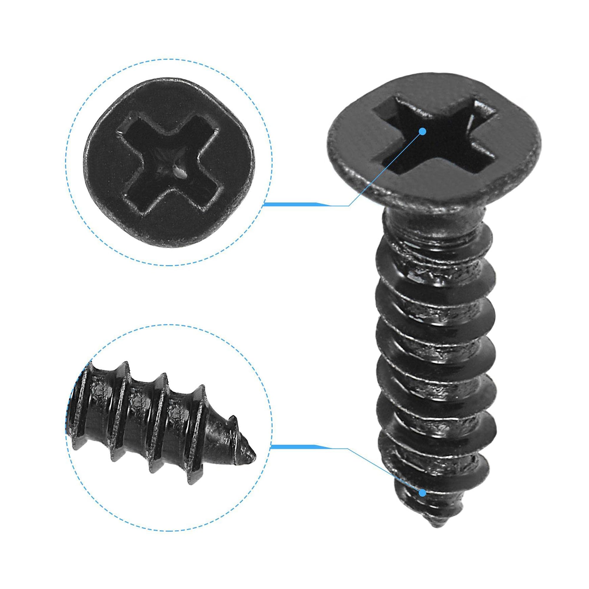 TA-VIGOR 100Pcs Self Tapping Screws, M4 Phillips Flat Head Screw, 16mm Countersunk Cross Head Tapping Screws - Image 4