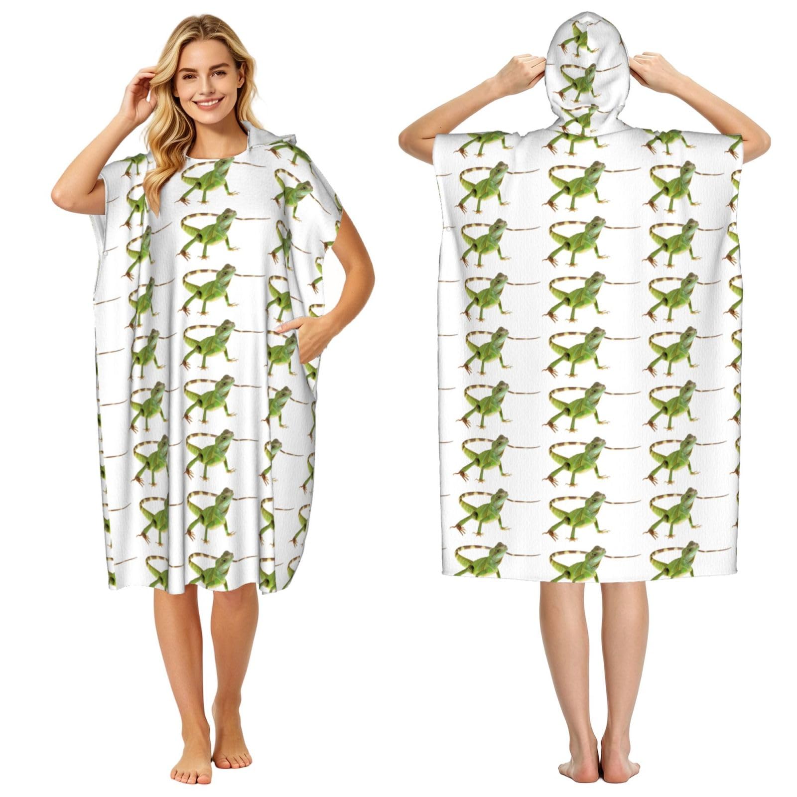 Poncho microfibre adulte avec imprimé HD Lizard et grande capuche