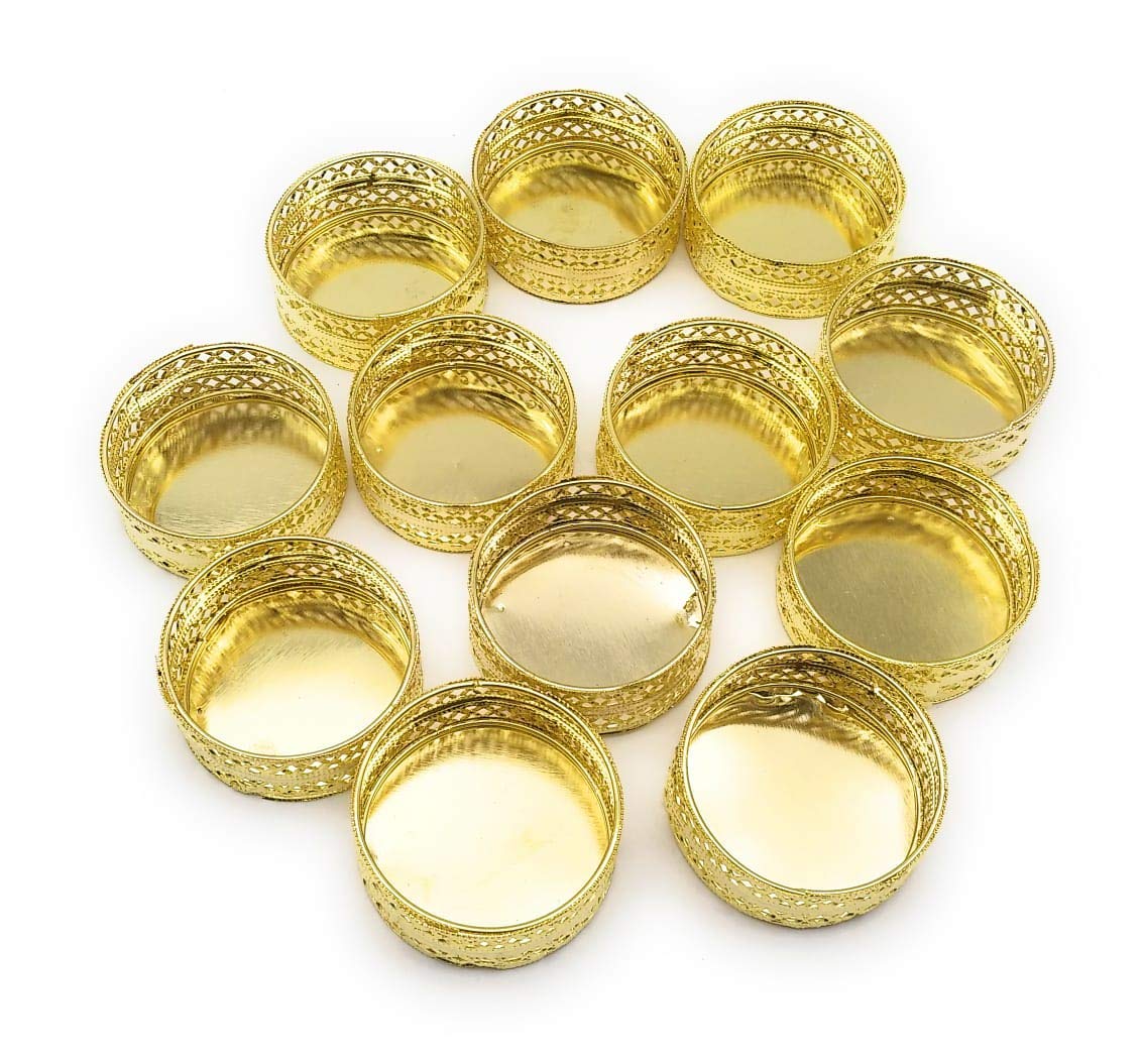 12 Pieces Round Metal Tealight Candle Holder Stands for Pooja Thali Decoration, Home Decoration, Room Decoration, Diwali Decoration Candle Diya Stand for All Festive Pooja Decoration (12 Pieces)